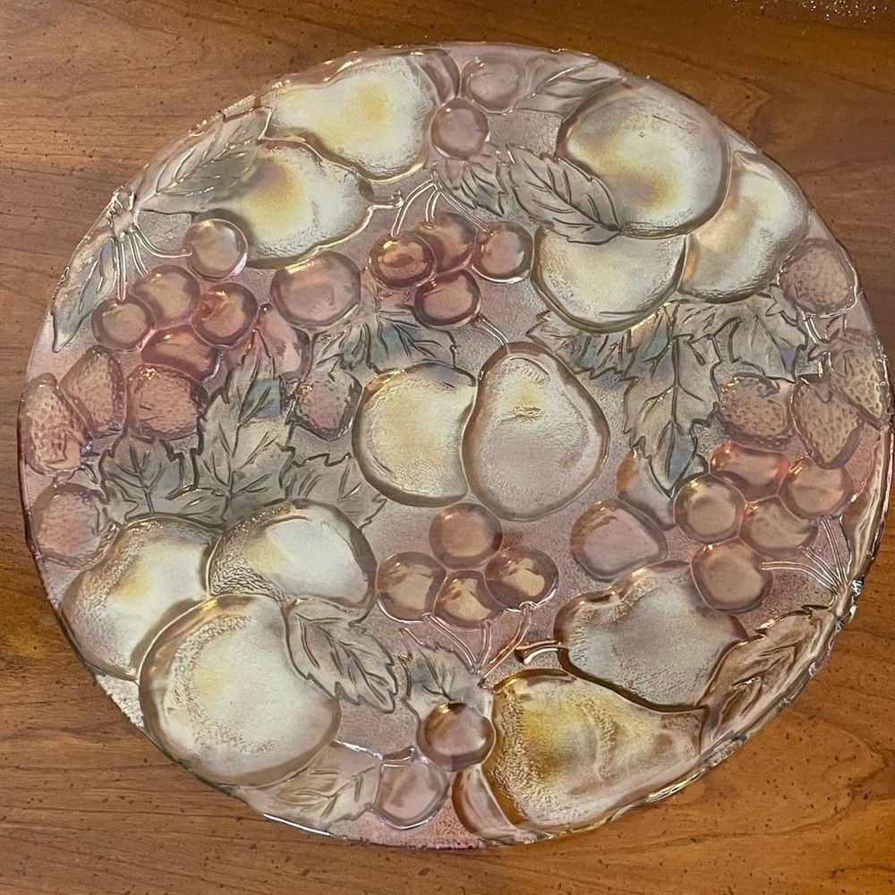 Indiana Glass Rainbow Garden Fruit Textured Glass Round Serving Platter